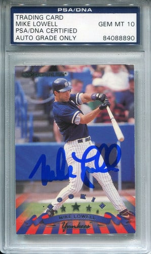 Lowell Mike Autographed 1998 Donruss Rookie Card (PSA/ DNA): Lowell Mike Autographed 1998 Donruss Rookie Card (PSA/ DNA) Item Specifics: Brand: Donruss Mike Lowell Autographed 1998 Donruss Rookie Card Signed in blue sharpie across the card Authenticity is