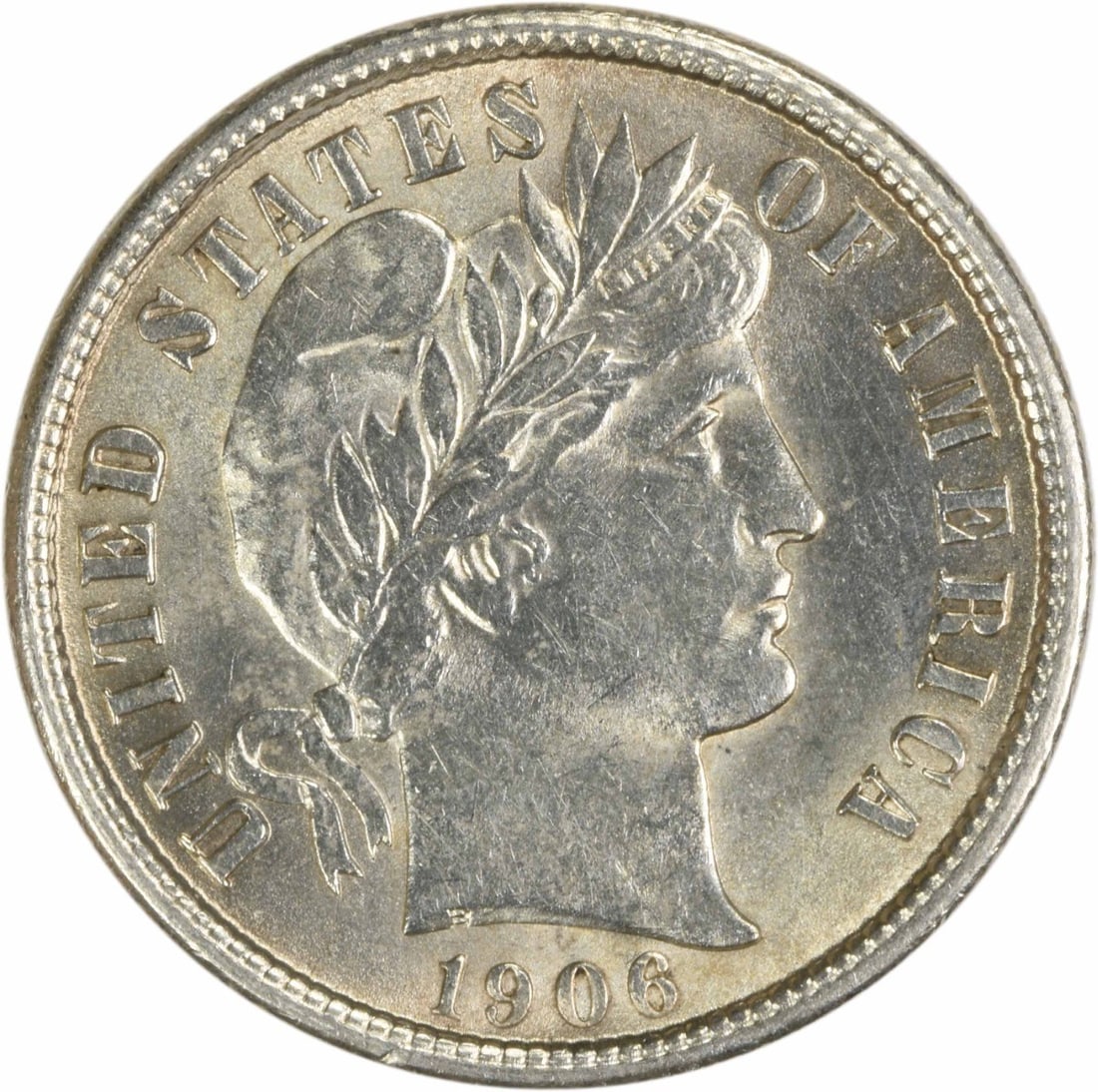 Choice BU Uncertified Barber Dime Silver 1906: Choice BU Uncertified Barber Dime Silver 1906 Choice BU Uncertified Barber Dime Silver 1906. This 1906 Barber dime features a Choice Brilliant Uncirculated condition, showcasing its silver