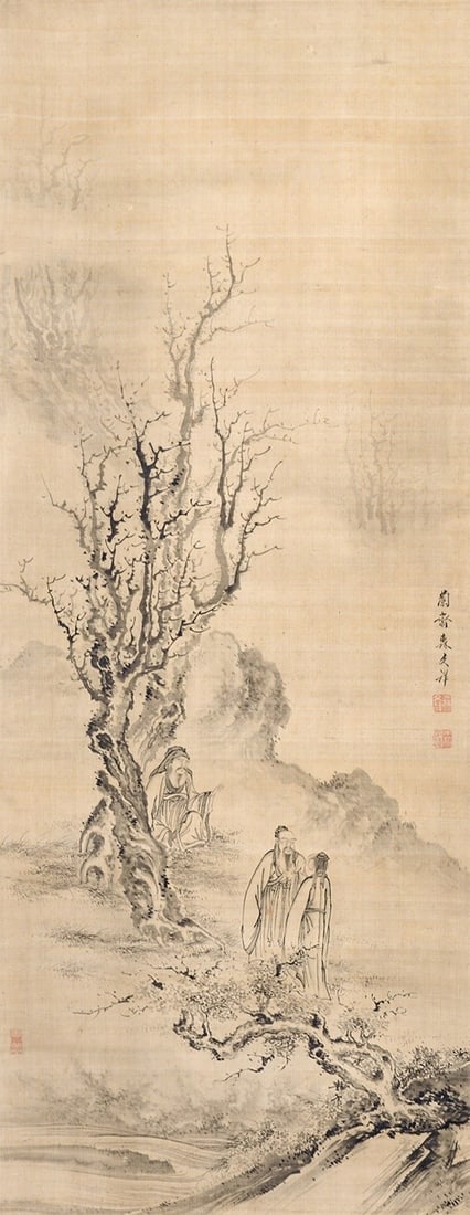 Mori Ransai Antique Japanese Hanging Scroll Painting Three Sages Sanshizu: Mori Ransai Antique Japanese Hanging Scroll Painting Three Sages Sanshizu Item Specifics: Artist: Mori Ransai Subject: Three Sages (Sanshizu) Material: Ink and pigment on paper/silk Style: Japanese Ye