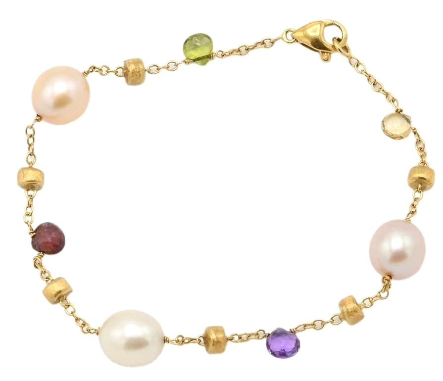 Marco Bicego Paradise Multi Gemstone Pearl 18k Yellow Gold Bracelet Bangle: Marco Bicego Paradise Multi Gemstone Pearl 18k Yellow Gold Bracelet Bangle Item Specifics: Antique: No Shape: Round Closure: Lobster Occasion: Anniversary Birthday Christmas Engagement Graduation Moth