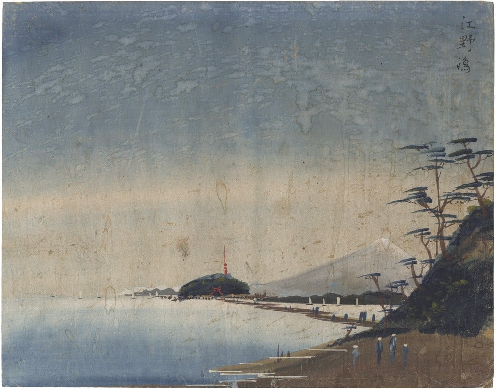 Japanese Edo Period Doro e Painting Enoshima Landscape Antique Art 29x37cm: Japanese Edo Period Doro e Painting Enoshima Landscape Antique Art 29x37cm Item Specifics: Artist: Unknown Subject: Enoshima Landscape Material: Paper Pigment Style: Japanese Year Of Production: Edo p