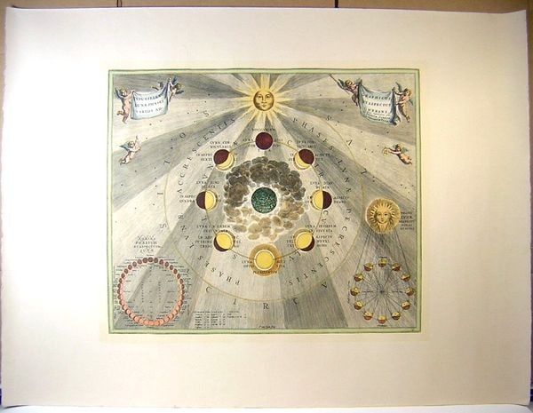 Cellarius Andreas Phases Moon Celestial Hand Colored Map Print - 2