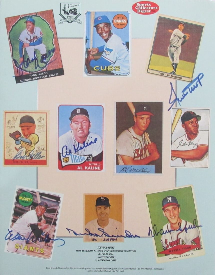 1986 Natl Sports Collectors Souvenir Sheet 7 MLB Legends Autos Aaron & Mays (1 of 11)