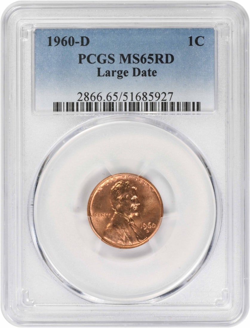 1960-D/ D Lincoln Cent Large Date RPM FS-502 MS65RD PCGS: 1960-D/ D Lincoln Cent Large Date RPM FS-502 MS65RD PCGS 1960-D/ D Lincoln Cent Large Date RPM FS-502 MS65RD PCGS - A Rare and Highly Detailed Circulated Coin. This 1960 Denver Mint Lincoln cent, cert