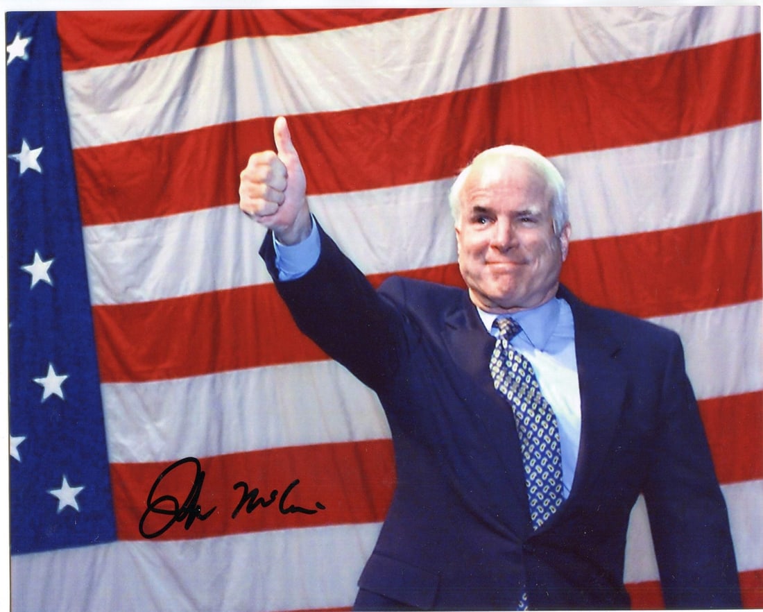 John McCain Autographed 8x10 Photo: John McCain Autographed 8x10 Photo Item Specifics: Photo is signed in black sharpie Item is authenticated by Rich Altman's , and will be accompanied with a COA from . Product Disclaimer: All collectib