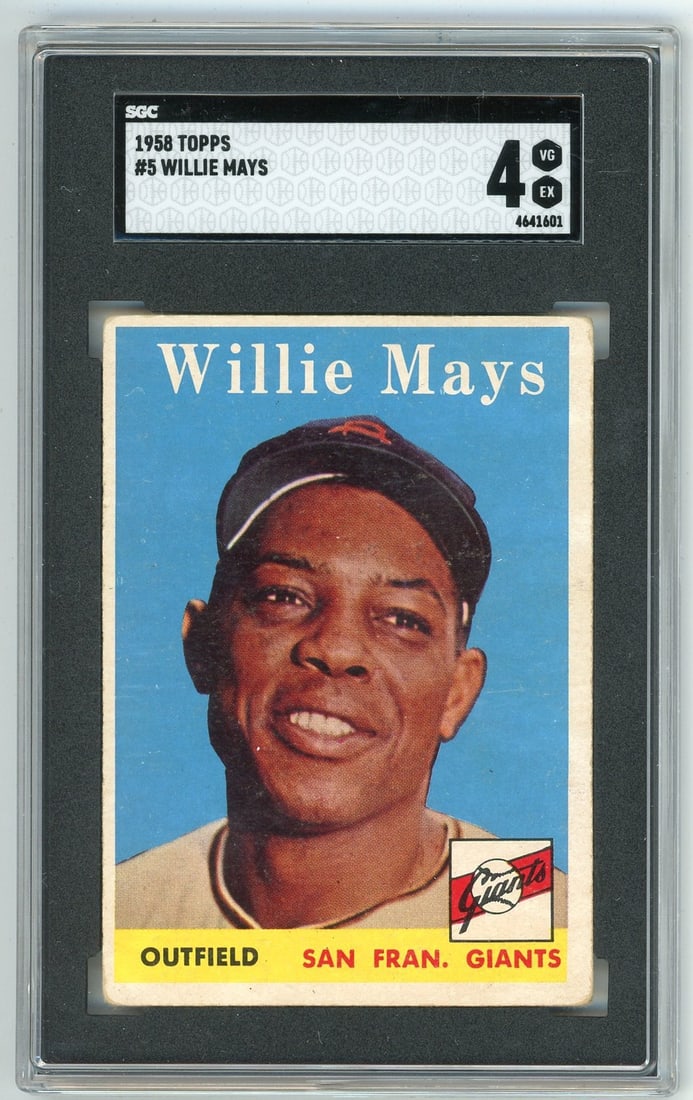 Willie Mays 1958 Topps Baseball Card #5 SGC 4: Willie Mays 1958 Topps Baseball Card #5 SGC 4 Willie Mays 1958 Topps Baseball Card #5 SGC 4. This card features the iconic baseball player Willie Mays in his prime, printed by Topps in 1958. The card 