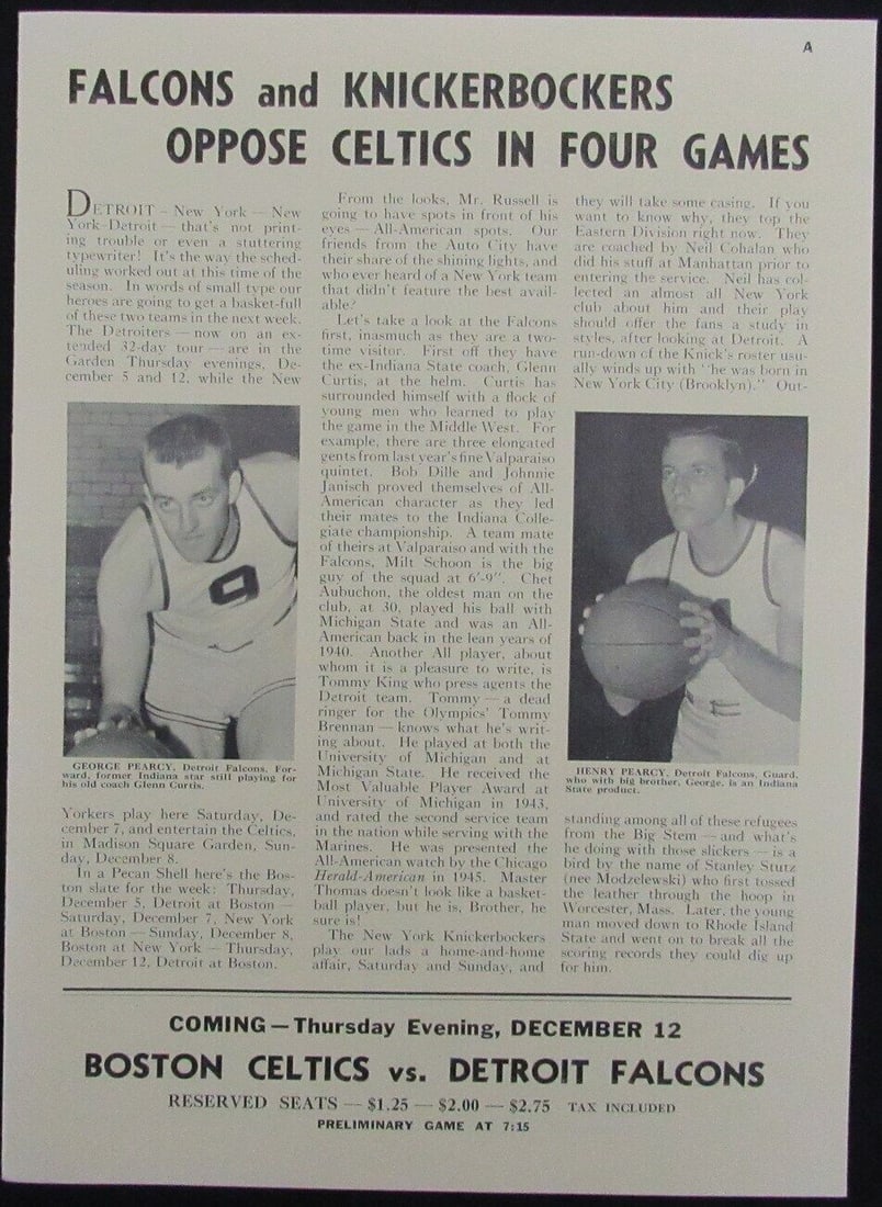 Vintage 1946 Boston Celtics vs. Detroit Falcons Game Program 176878 (1 of 5)
