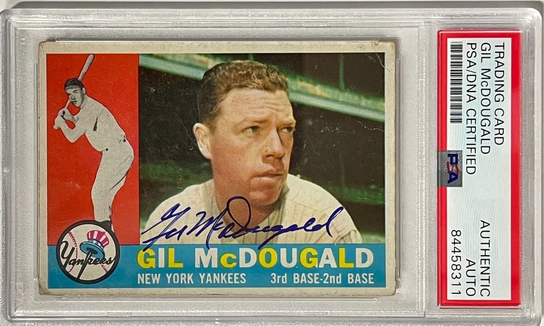 Gil McDougald Autographed 1960 Topps Card #247 (PSA): Gil McDougald Autographed 1960 Topps Card #247 (PSA) Signed by Gil McDougald, the legendary linebacker from the New York Yankees and Baltimore Colts, this 1960 Topps Card #247 bears a notable