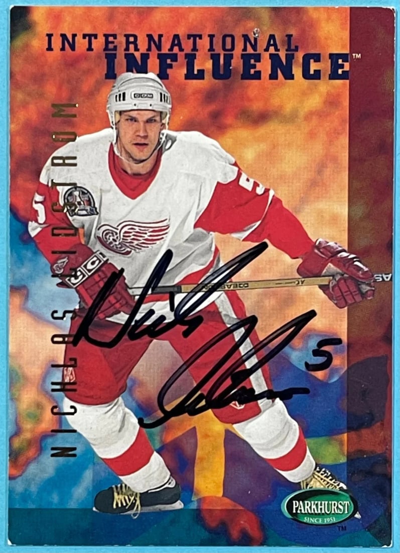 Autographed Influence Card 1995-96 Parkhurst Nicklas Lidstrom: Autographed Influence Card 1995-96 Parkhurst Nicklas Lidstrom Signed across the front of the card in black sharpie, Nicklas Lidstrom's influence card from the 1995-96 Parkhurst set bears his personal