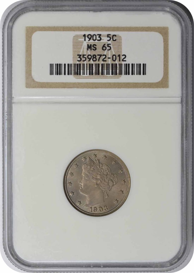 MS65 Liberty Nickel 1903: MS65 Liberty Nickel 1903 The MS65 Liberty Nickel 1903 boasts exceptional condition, with its high grade reflecting its impressive state of preservation. Certified by the NGC as Uncirculated, this coin
