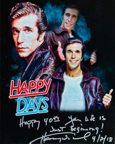 Henry Winkler Autographed 8x10 Celebrity Photo: Henry Winkler Autographed 8x10 Celebrity Photo Signed in silver sharpie across the front of the photo with inscription "Happy 40th Your Life is Just Begining! 4/7/18". This unique 8x10 celebrity photo