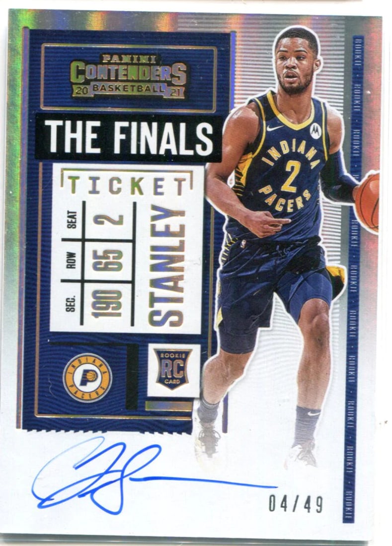 Stanley Cassius Panini Contenders 2021 Autographed Rookie Card # 4/ 49: Stanley Cassius Panini Contenders 2021 Autographed Rookie Card # 4/ 49 Cassius Stanley's rookie card from the 2021 Panini Contenders set, bearing his autograph on one of only 49 printed copies. This h