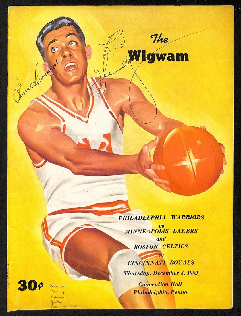 Leonard/ Hundley Signed 12/ 3/ 59 Warriors vs. Lakers & Celtics vs. Royals Program (1 of 3)