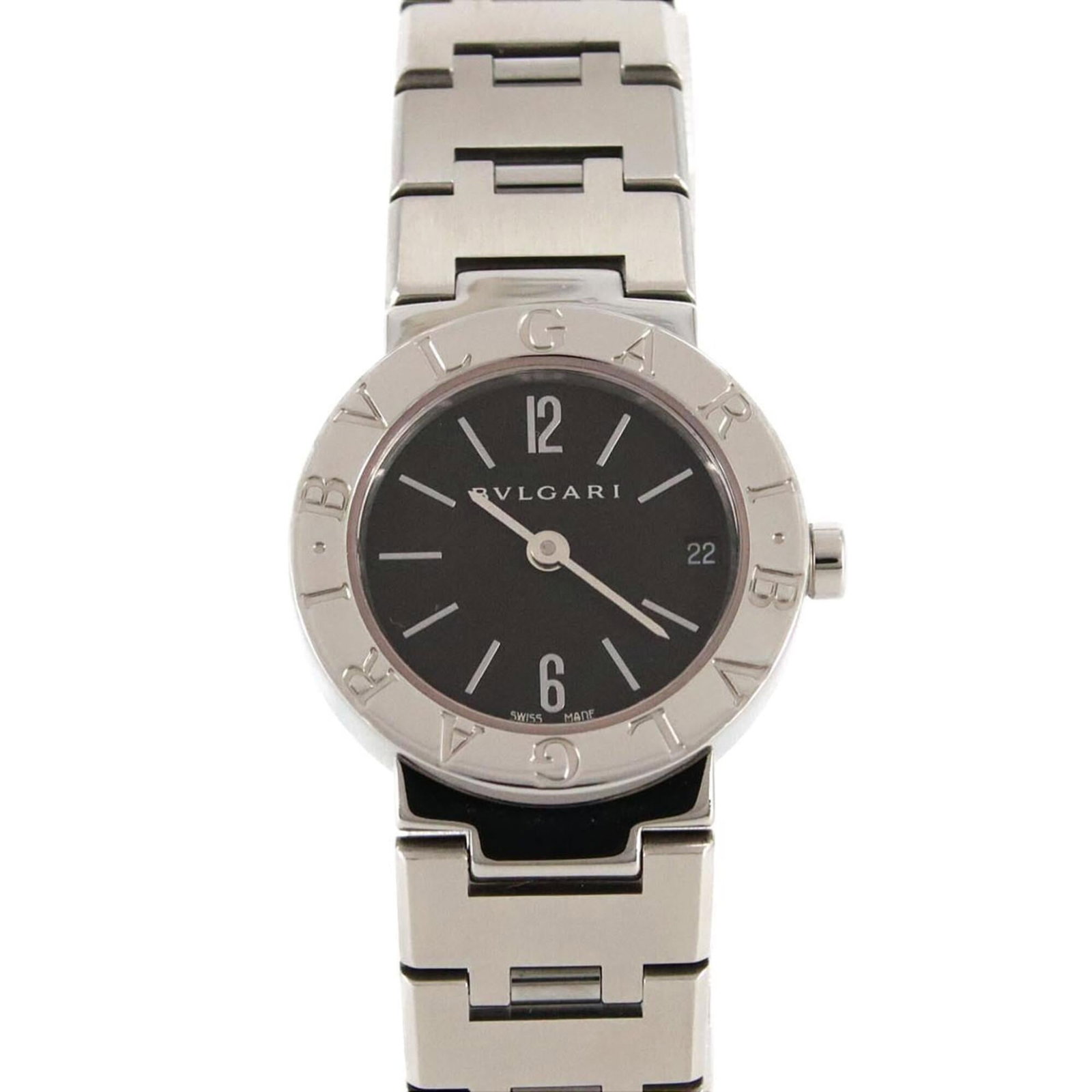 Bvlgari Wristwatch: Bvlgari Wristwatch Stainless steel case and band provide a sleek, modern look, while the black dial adds a touch of sophistication. This Bvlgari wristwatch features a quartz movement and measures 23mm