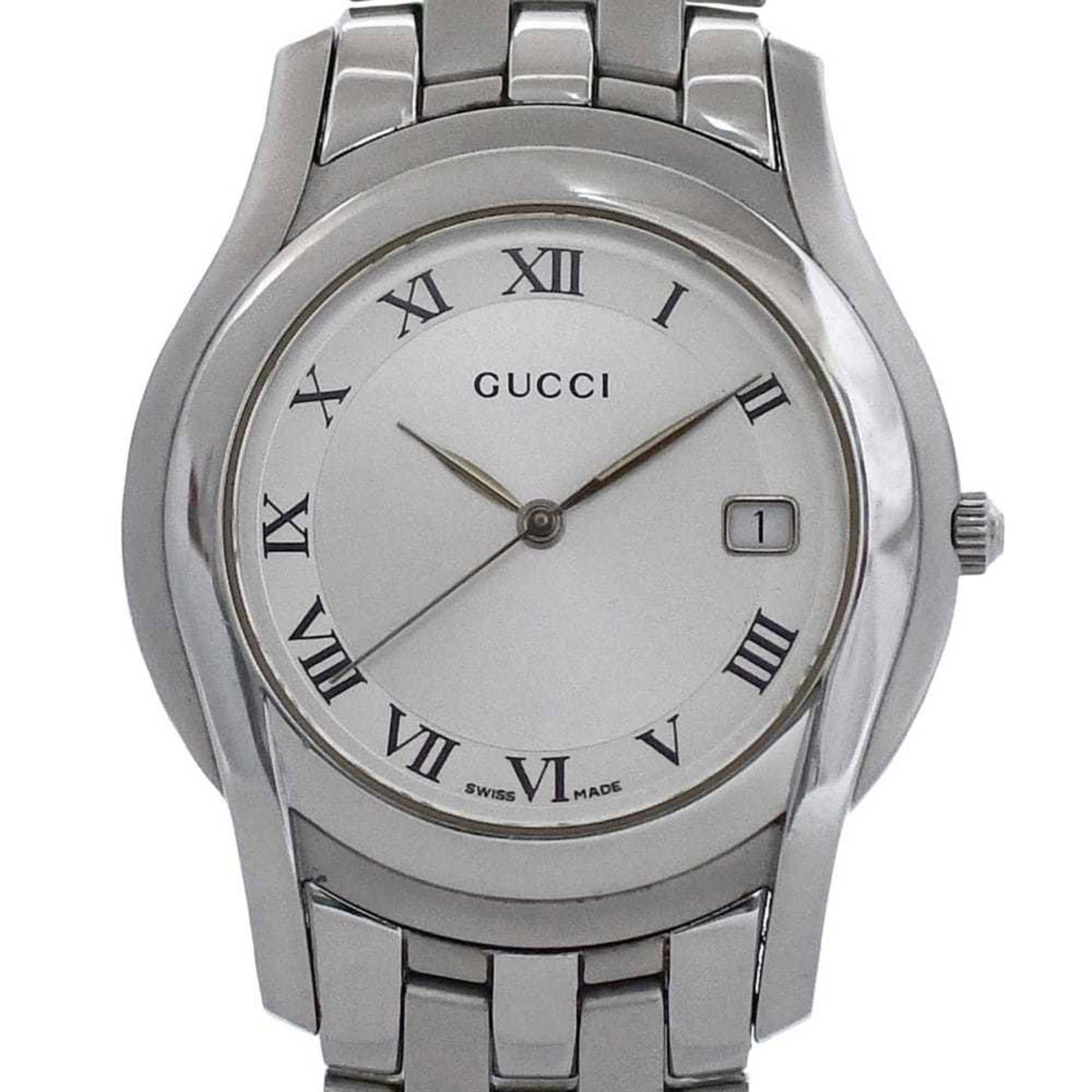 Wristwatch from Gucci: Wristwatch from Gucci Stainless steel case and band, white dial, quartz movement, and a compact 36.8mm design make this Gucci wristwatch a sleek accessory for everyday wear. The watch comes with a boo