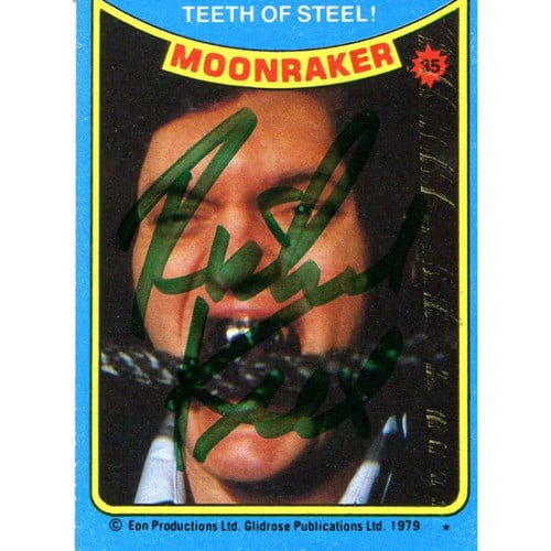 Richard Kiel Autographed 1979 EON Productions Card: Richard Kiel Autographed 1979 EON Productions Card Signed in green sharpie by Richard Kiel, the iconic actor behind Jaws and James Bond's nemesis, Scaramanga. This 1979 EON Productions card showcases 