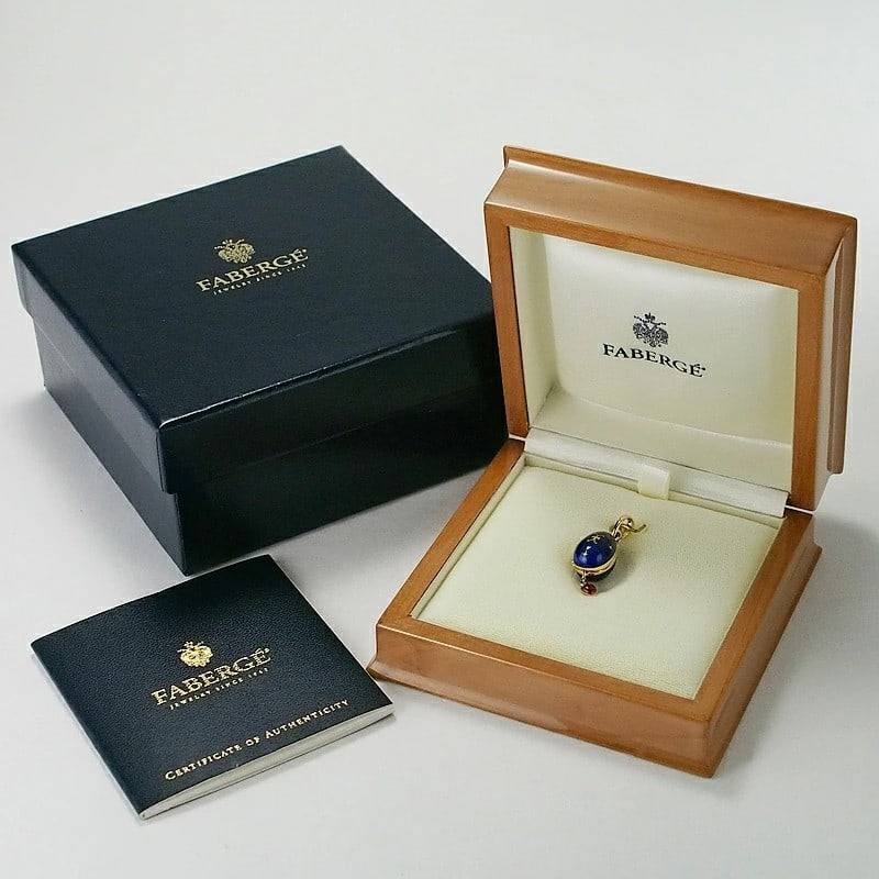 Yellow gold locket pendant top with paper box 18k blue easter egg charm (1 of 8)