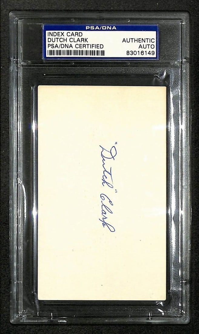 Dutch Clark Signed/ Autographed Lions HOF Index Card PSA/ DNA 212407: Dutch Clark Signed/ Autographed Lions HOF Index Card PSA/ DNA 212407 Item Specifics: Original/Reprint: Original Product: Photo Sport: Football Product Disclaimer: Not affiliated with any team or