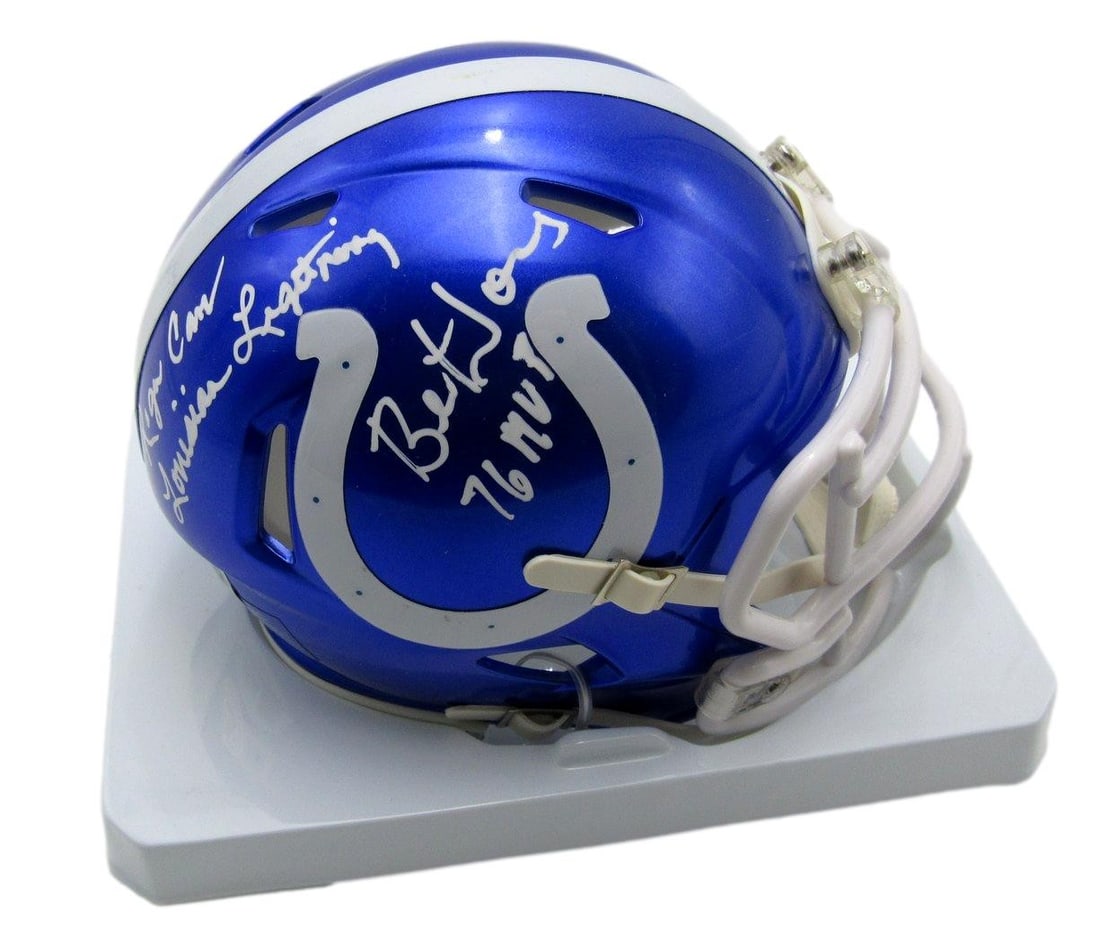 Bert Jones/ Roger Carr Autographed/ Inscribed Colts Mini Helmet JSA/ BAS 201607: Bert Jones/ Roger Carr Autographed/ Inscribed Colts Mini Helmet JSA/ BAS 201607 Item Specifics: Autograph Authentication: JSA Original/Reprint: Original Product: Helmet Sport: Football Team: Baltimore