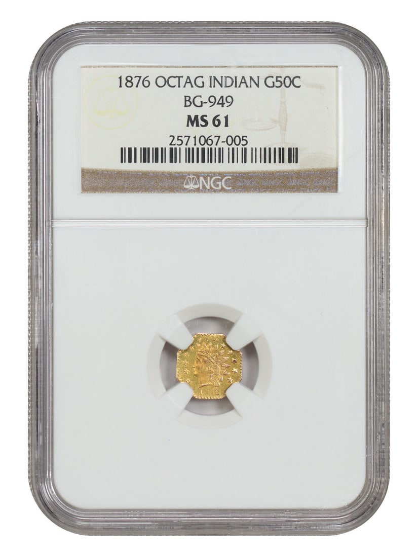 Cal. Fractional: 1876 50C NGC MS61 (BG-949) - California Fractional Gold: Cal. Fractional: 1876 50C NGC MS61 (BG-949) - California Fractional Gold The 1876 $0.50 California Fractional Gold coin, graded MS61 by the Numismatic Guaranty Corporation (NGC), boasts a rich history