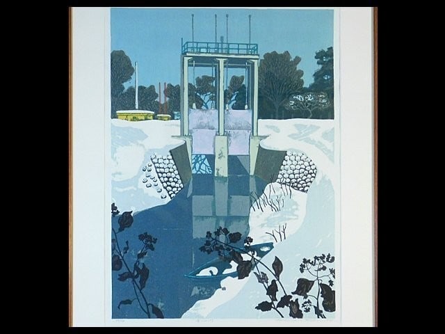 Fumio Kitaoka Snowy Sluice Gate 1975 Japanese Woodblock Print Landscape: Fumio Kitaoka Snowy Sluice Gate 1975 Japanese Woodblock Print Landscape Item Specifics: Primary Material: NA Color: NA Region Of Origin: NA Maker: NA California Prop 65 Warning: NA Original/Reproducti