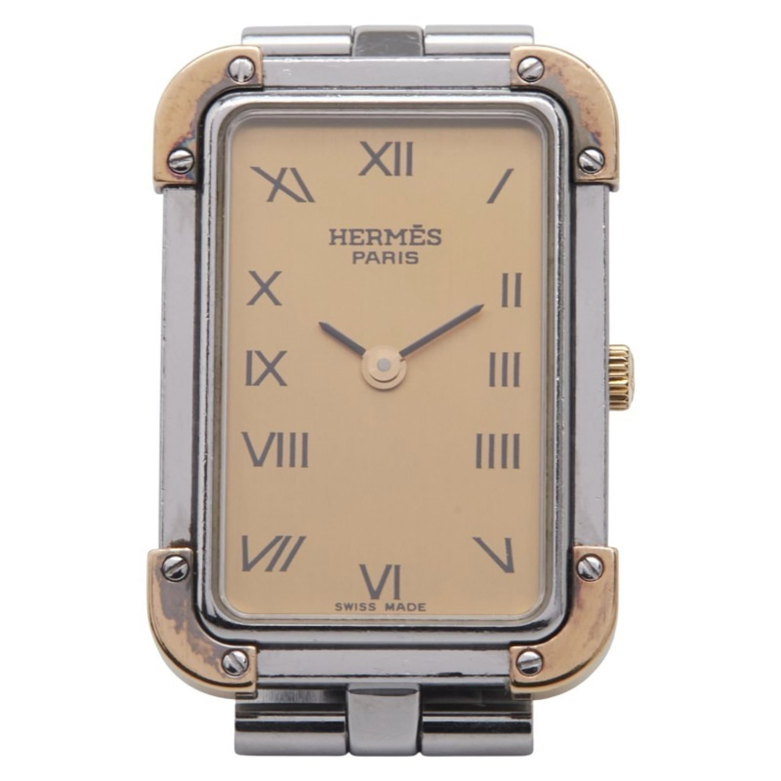 Herms Cloiseur Watch Cr1.220 Quartz Gold Dial Stainless Steel Plated Women'S Hermes: Herms Cloiseur Watch Cr1.220 Quartz Gold Dial Stainless Steel Plated Women'S Hermes Stainless steel plated gold dial watch with analog display, featuring a sleek stainless steel case and matching band