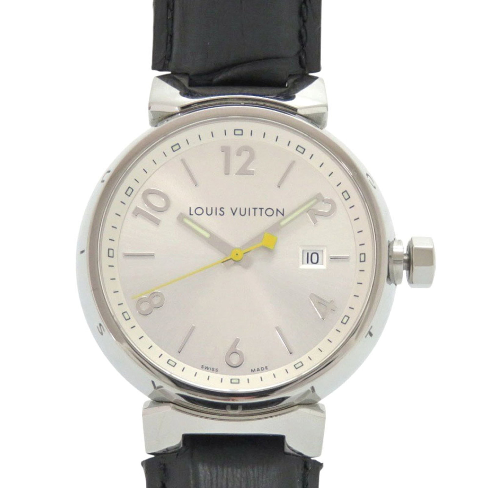 Louis Vuitton Wristwatch: Louis Vuitton Wristwatch Stainless steel case and leather band make this Louis Vuitton wristwatch a stylish accessory. The silver dial adds a touch of sophistication, while the quartz movement ensures