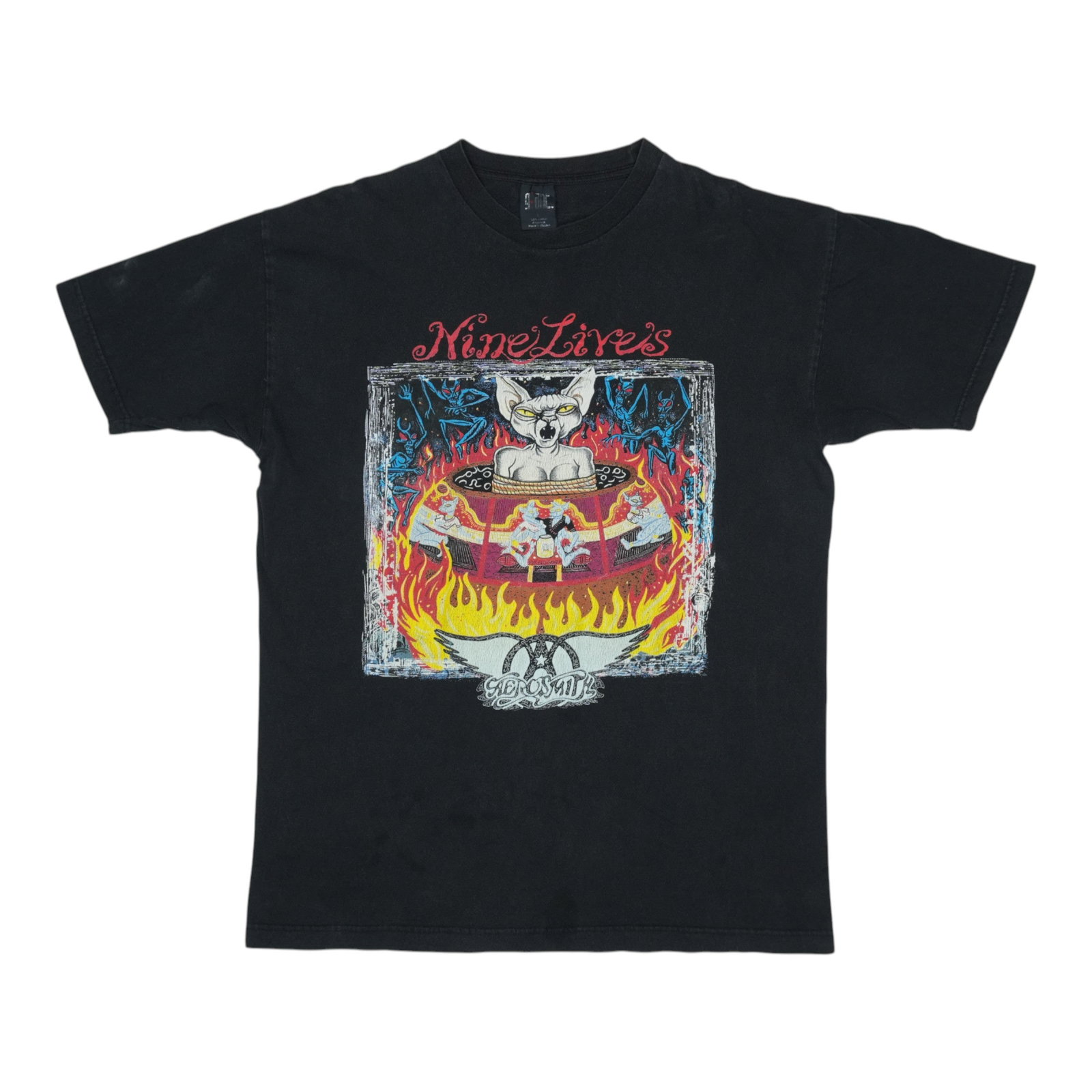 1997 Aerosmith Nine Lives Tour Shirt: 1997 Aerosmith Nine Lives Tour Shirt Authentic 1997 Aerosmith Nine Lives Tour Shirt, featuring the iconic band's logo and tour artwork. This vintage tee has been carefully preserved to maintain its or