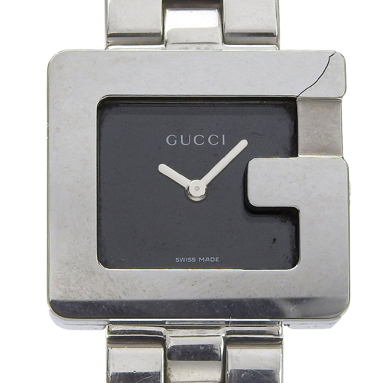 Wristwatch from Gucci: Wristwatch from Gucci Stainless steel case and band provide a sleek, modern look for the black dial wristwatch. The quartz movement keeps time with precision, while the 23mm diameter case fits comfort