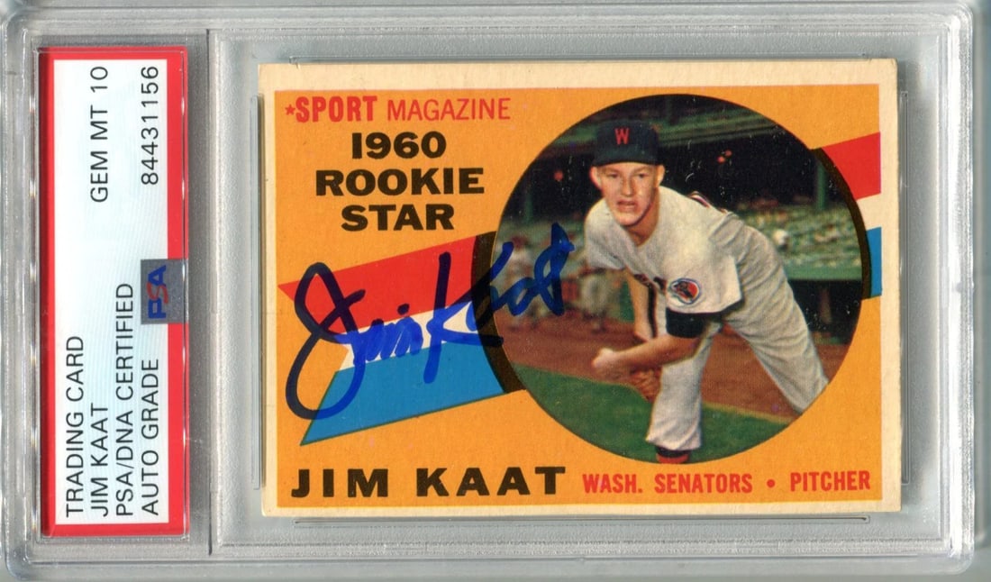 Star PSA Jim Kaat Rookie 1960 Topps Gem Auto Mt 10 Rc: Star PSA Jim Kaat Rookie 1960 Topps Gem Auto Mt 10 Rc Item Specifics: Brand: Topps Jim Kaat 1960 Topps #136 Rookie Star PSA Auto GEM MT 10 RC Product Disclaimer: Not affiliated with any team or league