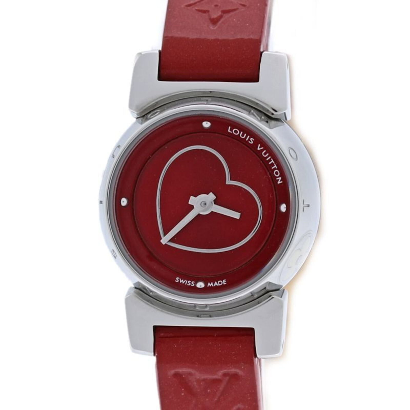 Louis Vuitton Wristwatch: Louis Vuitton Wristwatch Stainless steel case with a striking red dial, this Louis Vuitton wristwatch boasts a sleek and modern design. Featuring a quartz movement and measuring 18mm in diameter, it's