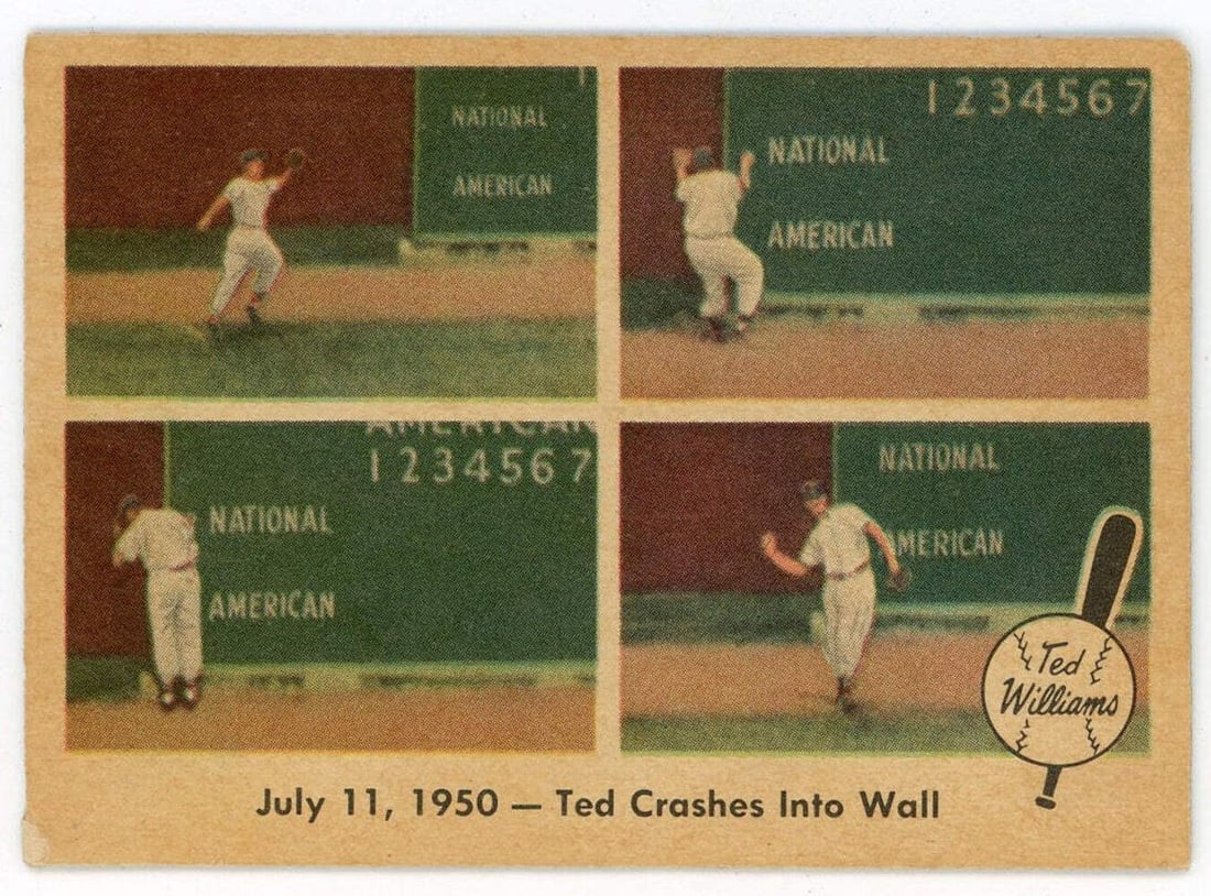 Ted Williams 1959 Fleer Baseball Card #40 July 11, 195- Ted Crashes Into Wall (1 of 2)