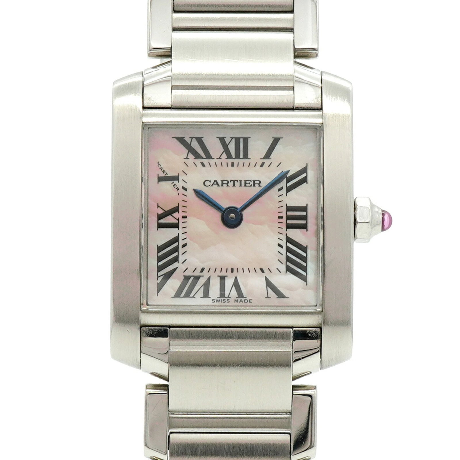 Cartier Wristwatch: Cartier Wristwatch Stainless steel band adds a touch of sophistication to this pink quartz Cartier wristwatch, featuring a sleek 20.3mm case diameter and a comfortable 14.5cm length that suits wrists 