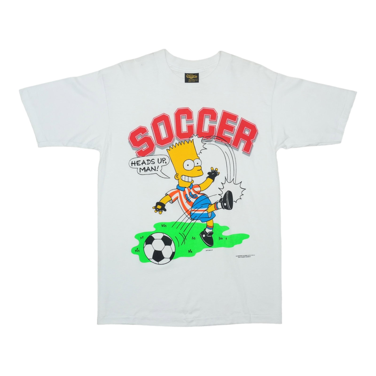 1990s The Simpsons Bart Soccer Shirt: 1990s The Simpsons Bart Soccer Shirt Authentic 1990s The Simpsons Bart Soccer Shirt, featuring the iconic character's bold design and nostalgic charm. This vintage tee is a must-have for fans of the s
