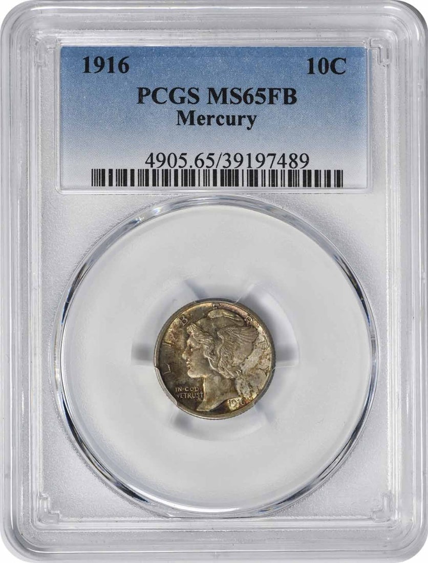 1916 Mercury Silver Dime MS65FB PCGS: 1916 Mercury Silver Dime MS65FB PCGS The 1916 Mercury Silver Dime MS65FB PCGS boasts exceptional condition, earning a high grade from the prestigious Professional Coin Grading Service. With its striki