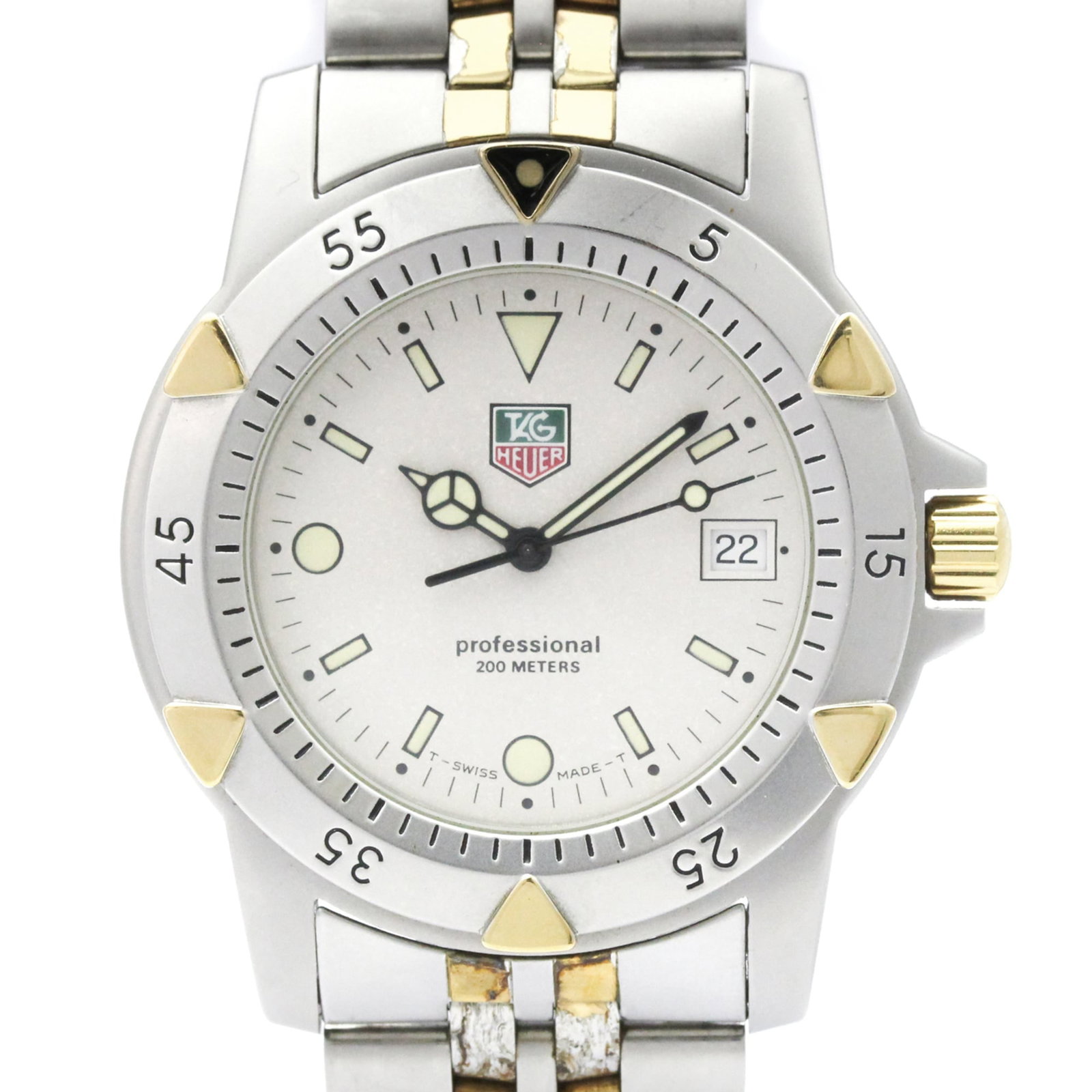 Wristwatch by Tag Heuer: Wristwatch by Tag Heuer The Tag Heuer Professional watch boasts a sleek silver dial and durable gold-plated case, making it a stylish addition to any wrist. Measuring just 37mm in diameter, this compa