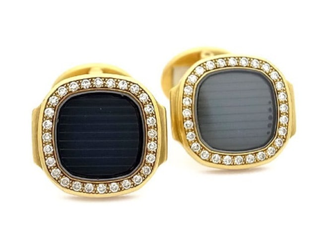 Patek Philippe Nautilus 18k Yellow Gold Cufflinks with Diamonds Mens Jewelry (1 of 6)