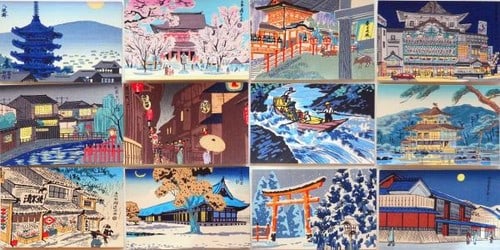 Tomikichiro Tokuriki Woodblock Print Postcards Kyoto Famous Places 12pc Set: Tomikichiro Tokuriki Woodblock Print Postcards Kyoto Famous Places 12pc Set Item Specifics: Artist: Tomikichiro Tokuriki Subject: Kyoto Landscapes and Landmarks Material: Paper Style: Japanese Product