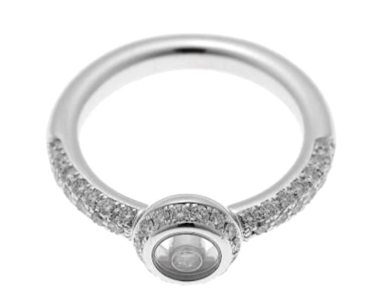 Chopard Happy Diamond Pave Floating 18k White Gold Round Ring EU51 US6: Chopard Happy Diamond Pave Floating 18k White Gold Round Ring EU51 US6 Item Specifics: Shape: Round Occasion: Anniversary Birthday Christening Christmas Engagement Graduation Mother's Day Valentine's 
