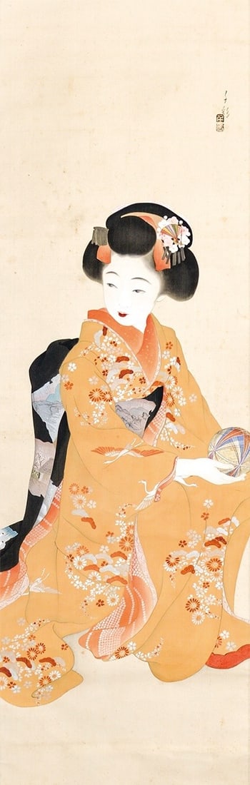 Antique Japanese Hanging Scroll Painting by Kano Chisai Temari Ball Toy: Antique Japanese Hanging Scroll Painting by Kano Chisai Temari Ball Toy Item Specifics: Artist: Kano Chisai Subject: Temari Ball Material: Ink and Color on Silk Style: Japanese Year Of Production: 201
