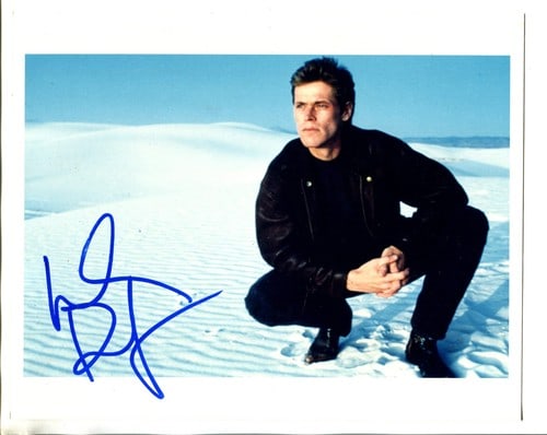 Willem Dafoe Autographed 8x10 Photo: Willem Dafoe Autographed 8x10 Photo Willem Dafoe's bold signature in blue sharpie adds a touch of Hollywood glamour to this 8x10 photo. The item comes with an authenticity certificate from Rich Altman