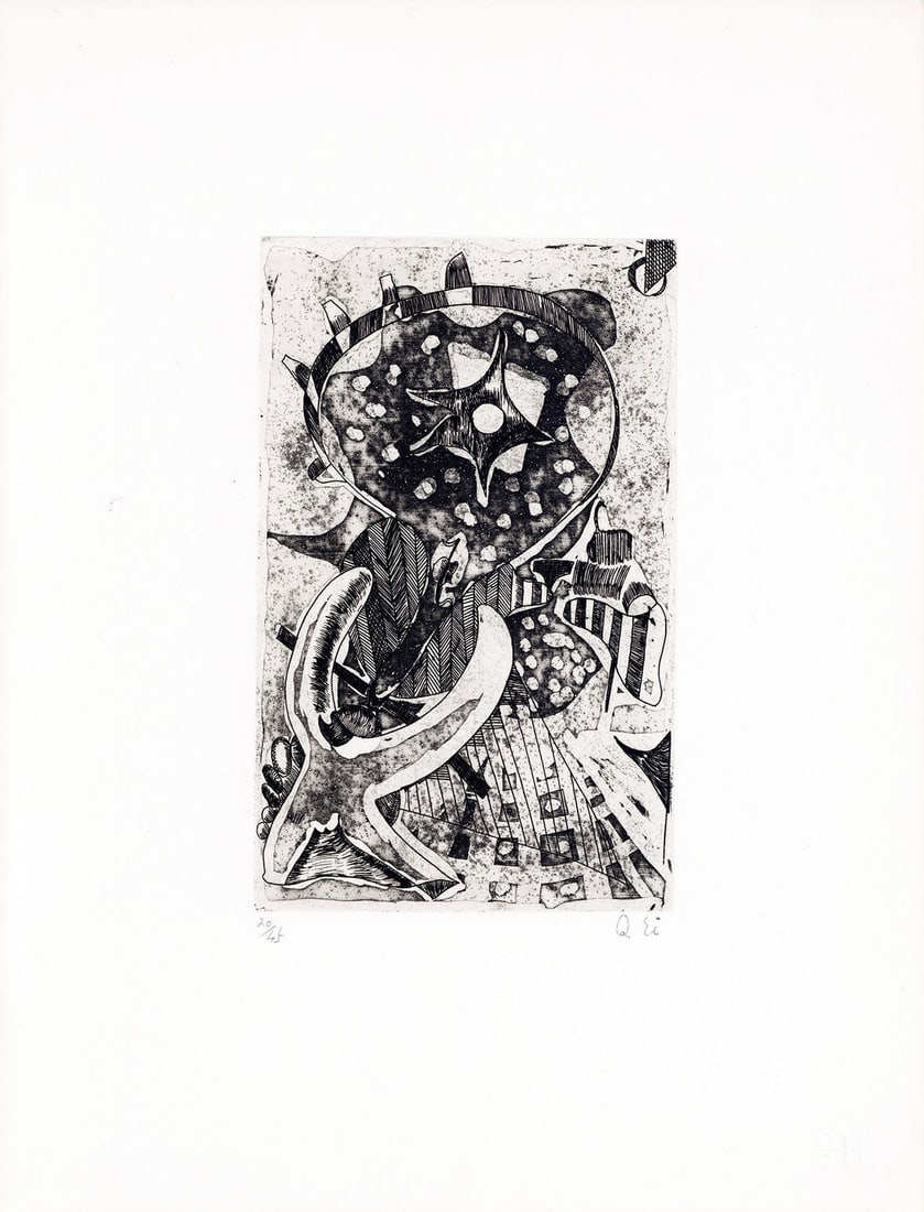Ei Q Modernist Etching Work 42 Signed Copperplate Print Ltd Edition 1976: Ei Q Modernist Etching Work 42 Signed Copperplate Print Ltd Edition 1976 Item Specifics: Artist: Ei-Q Subject: Abstract Modernism Material: Paper Ink (Copperplate Etching) Style: Japanese Product Disc