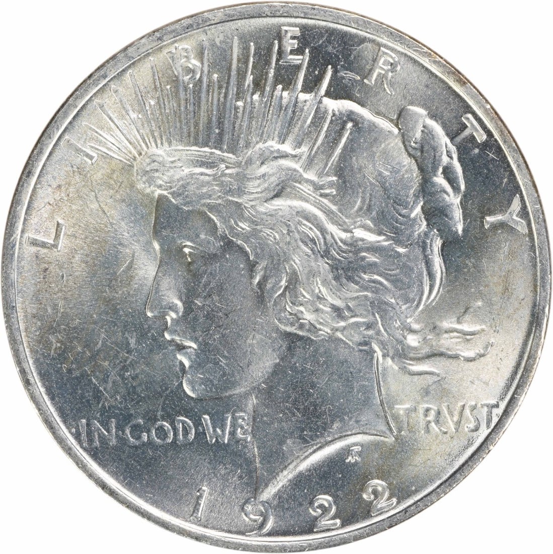 1922 Peace Silver Dollar Choice BU Uncertified: 1922 Peace Silver Dollar Choice BU Uncertified The 1922 Peace Silver Dollar is an Uncirculated coin with a high grade of MS63, bearing the signature of its artist. Made from silver and minted at a loc