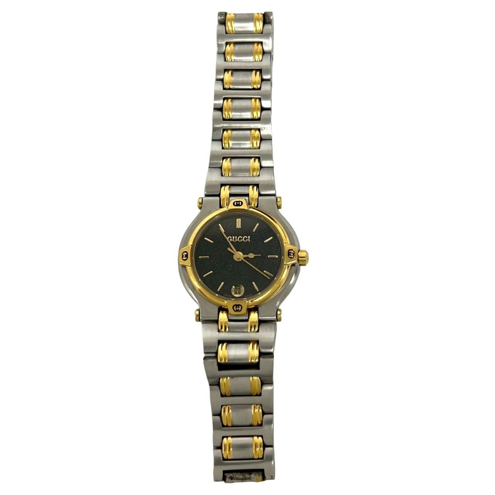 Wristwatch from Gucci: Wristwatch from Gucci Stainless steel case and band, the Gucci wristwatch boasts a sleek design with a diameter of 25mm. This quartz movement-powered timepiece features a comfortable fit for wrists up
