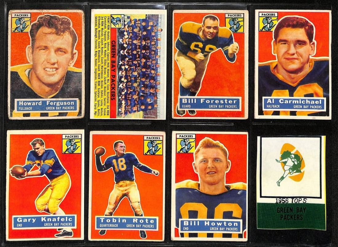 1956 TOPPS Football Cards Green Bay Packers Complete Team Set (10) 200307: 1956 TOPPS Football Cards Green Bay Packers Complete Team Set (10) 200307 Original 1956 Topps Football Cards featuring the complete team set of the Green Bay Packers, consisting of ten cards. This vin