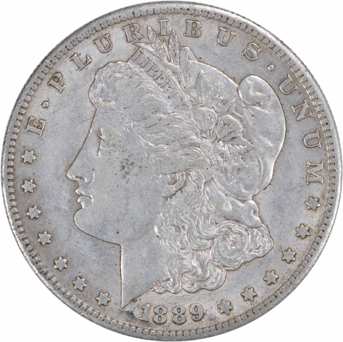 1889-S Morgan Silver Dollar AU Uncertified: 1889-S Morgan Silver Dollar AU Uncertified The 1889-S Morgan Silver Dollar is an AU Uncertified circulated coin, weighing 26.73 grams and featuring a reeded edge. Made from 90% silver and 10% copper, 