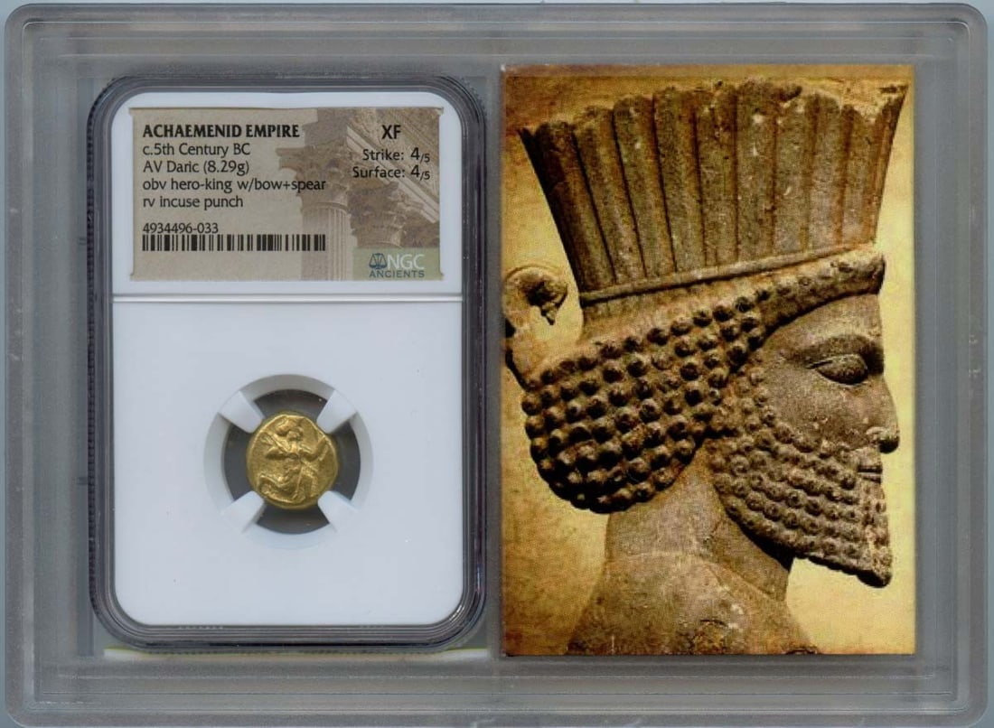 c.5th Century BC ACHAEMENID EMPIRE AV Daric NGC XF40 Story Vault: c.5th Century BC ACHAEMENID EMPIRE AV Daric NGC XF40 Story Vault The Achaemenid Empire AV Daric NGC XF40 Story Vault boasts an impressive grade of XF40, showcasing exceptional condition and rarity. Ce