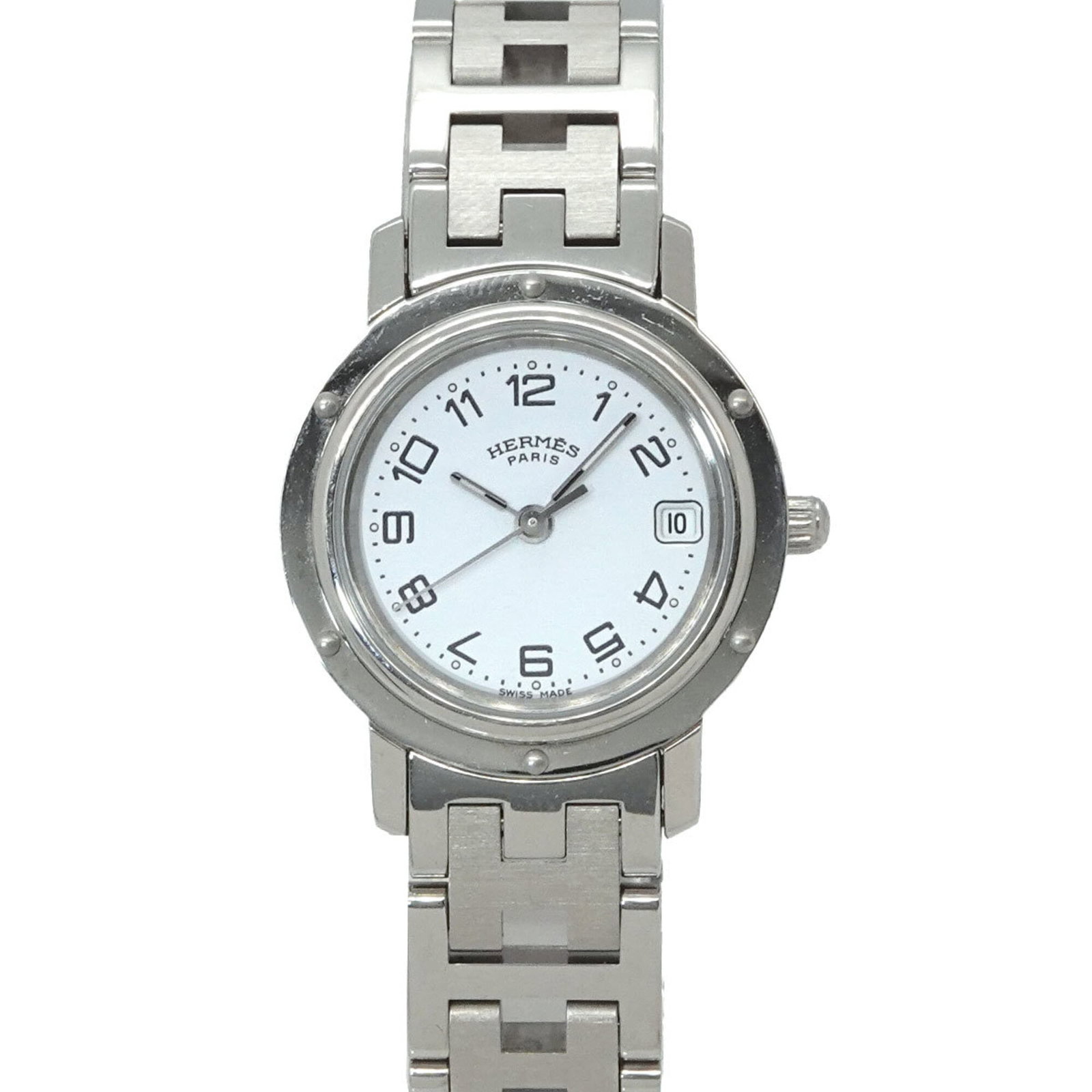 Hermes Wristwatch: Hermes Wristwatch Stainless steel case and band make this Herm?s wristwatch durable and versatile. The white dial stands out against its sleek, modern design, while the quartz movement ensures reliabl