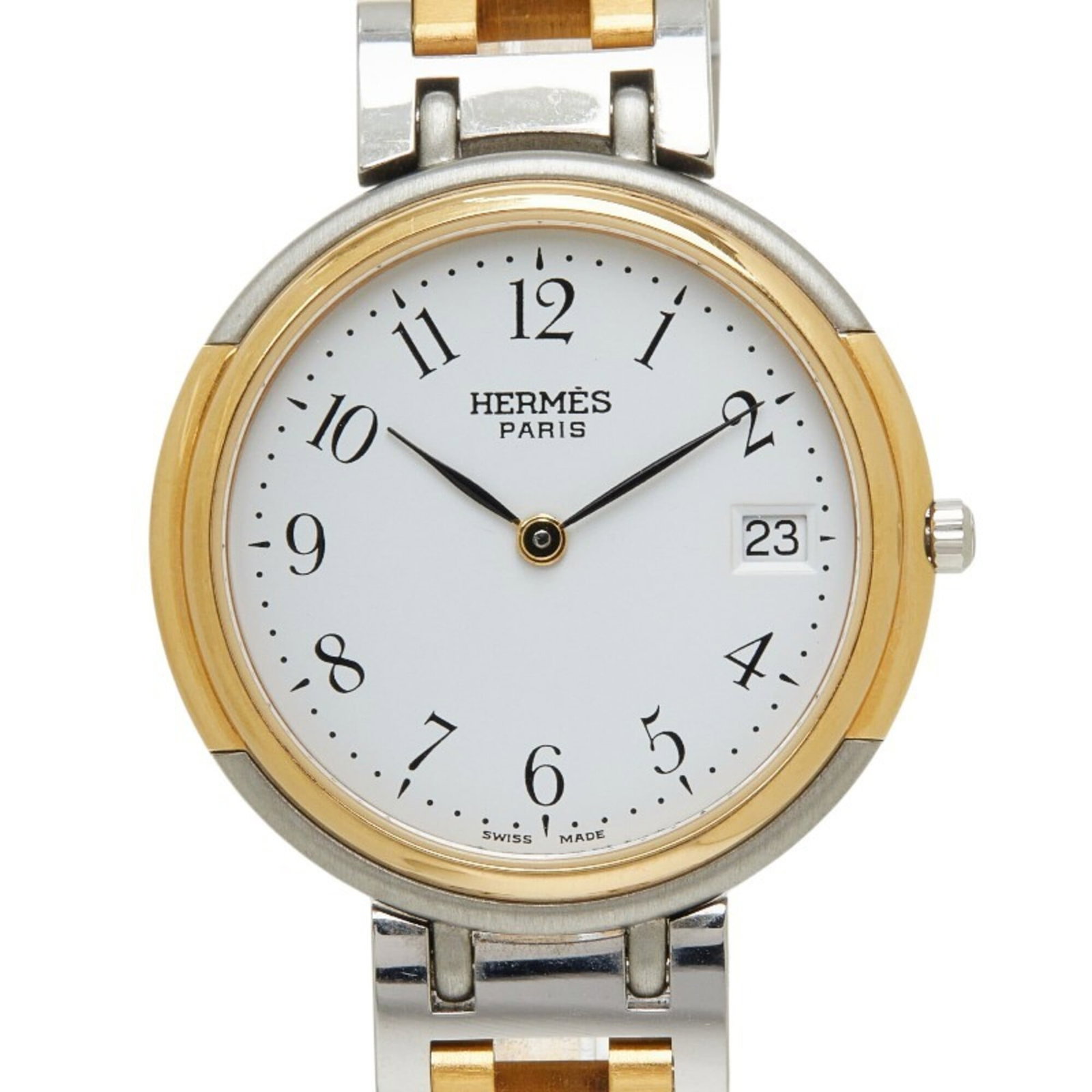 Hermes Wristwatch: Hermes Wristwatch Stainless steel case and band provide a sleek, modern look. This quartz-powered white dial watch features a compact 31mm diameter and adjustable stainless steel strap to fit various 