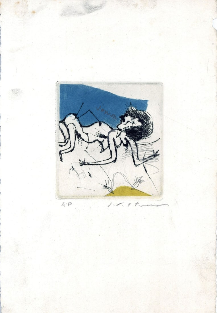Copper etching from female friends signed by Ikeda in 1964 Masuo AP Japanese art (1 of 5)